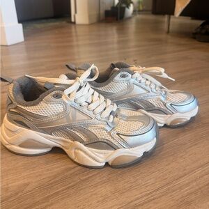 Reebok Metallic Silver and White Athletic Shoes